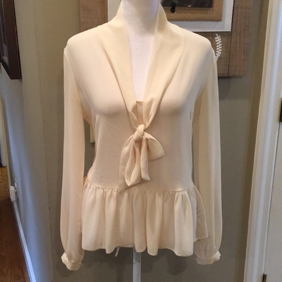 ASOS Cream Ruffle Hem Blouse - Picture 2 of 8